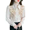 Blouses pour femmes automne broderie chemisier femmes à manches longues en mousseline de soie chemise vêtements 2023 Design Sense Top