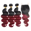 Synthetic Wigs 10A gelombang tubuh Ombre rambut manusia 1B 350 bundel jalinan dengan 1B 99J penutup Remy 230905