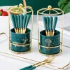 Forks Luxury Kitchen Utensil Holder Organizer Gold Stainless Steel Fruit Spoons Cake Dessert Fork Ceramic Tableware