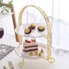 Strumenti da forno Alzata per torta in metallo A doppio strato a forma di arco Porta dessert per frutta dorata Decorazione per matrimoni Compleanno Feste Cupcake Oro