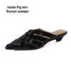 Slipare Heihaian 2023 Summer European and American Style Point Tip Half Tow Pendder flätade Design Women 33-41