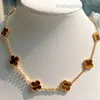 18k Fashion Classic Agate Four Leaf Clover Necklace Long Ten 10 Flowers Mother-of-pearl Girl Valentine's Mother's Designer 2xiy6