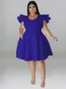 Plus size Dresses Wmstar Size for Women Elegant Party Solid Ruffles Sleeve Big Hem Midi Dress Wholesale Drop 230906