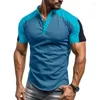 Men's T Shirts America Style Summer Fashion Män Kontrast Färg Patchwork Kort ärm Henrry T-shirt Stand Collar Basic Tee Slim Fit Sport