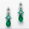 Dangle Earrings Godki Trendy Green Flowers Design Drop for Women Wedding Party Dubai Bridal Jewelry Gift 2023