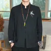Camisas casuais masculinas estilo chinês gola tang terno linho camisa de manga curta verão fino casaco bordado