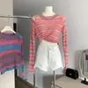 Women's Sweaters Long Sleeve Striped Sweater Korean Argyle See-Through Fashion Vintage Casual Party College Pullover