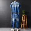 Men's Jumpsuit Denim Detachable Wear Short Sleeve Suit Tooling Overalls Performance Clothing Size M-XXL Jeans219C