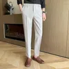Мужские костюмы 2023, модные трендовые повседневные брюки из шелковой ткани, приталенный однотонный костюм, деловые хлопковые брюки, размер 28-36