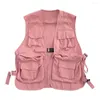 Men's Vests Men Vest Streetwear Cargo Unisex Hip Hop Style With Multi Pockets Buckle Closure For Women Jacket