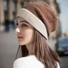 Berets chapéu de malha inverno tricô chapéus elegantes para mulheres gorro de proteção de orelha com design de emenda colorido