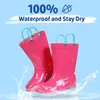 Boots Comwarm Toddler Kids Rain Boots med handtag Söta dinosaurier Unicorn Unisex Rain Shoes For Girls and Boys Watertproof Non-Slip Boot 230905