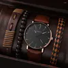 Wristwatches 4pcs/set Men's Electronic Round Pointer Quartz Watch & 3Pcs Bracelet Set