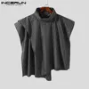 Men's Vests Tops 2023 American Style Fashion Men Pinstripe Casual Streetwear Turtleneck Breathable Mesh Irregular Cloak S5XL INCERUN 230905