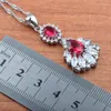 Ensemble de boucles d'oreilles et collier de luxe en cristal Rose rouge, bijoux en argent 925 pour femmes, pendentif de mariage, bagues, Bracelet JS0477