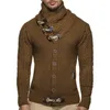 Pulls pour hommes Hommes Cardigan Pull Corne Boutons Solide Couleur Col Roulé À Manches Longues Tricots Automne Hiver Slim Fit Streetwear