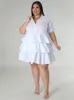 Plus size Dresses Wmstar Size for Women Solid Summer Cute Elegant Midi Shirts Dress Fashion Birthday Outfits Wholesale Drop 230905