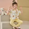 Women's Sleepwear Children's Summer Pajamas Girls' Short Sleeve Long Pants Round Neck Set Baby Parent-child Cartoon Home Furnishing Two Suit