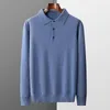 Herrtröjor Autumnwinter Korean 100% Pure Wool Cold Blue Bortable Fashion Sweater Polo Button Pullover 230905