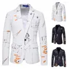 Men's Suits Jacket Fashion One-Button Print Dress Coat Casual Business Male Suit