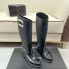 Bottes Welly de styliste pour femmes, bottes de pluie, plate-forme de styliste, lettre Ringer, mode, noires mais longues au genou, bottes CCity