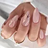 False Nails 24pcs/box Pink Glitter French With Jelly Glue Full Cover Reusable Adhesive Acrylic Fake Press On