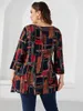 نساء زائد الحجم Tshirt 5xl Top Sping Autumn Allaid Plaid Print Elegant Blusa Blouse Feminina Big Women Comples 230906