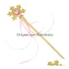 Fairy Gold Snowflake Ribbons Wand Streamers Xmas Party Cos Princess Gem Sticks Magic Wands Confetti Kids Birthday Favors Drop Delivery Dhxpj