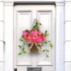Kwiaty dekoracyjne sztuczne róży bukiet wiosenny letni kwiat z zielonymi liśćmi koszyk wieniec frontowe ścianę wisząca dom