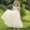 Pretty Princess Sequins Flower Girl Dresses V-Neck Ball Gown Tulle Bow Girls Pageant Gown Communion For Wedding Formal Party F01