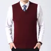 Męskie swetry 2023 Marka jesienna zimowa kamizelka swetra Pure Color Wool Pullover dla kołnierza męskiego V