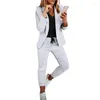 Pantaloni a due pezzi da donna 1 set Abito formale elegante Manica regolare Pantaloni a vita elastica con blazer a due pezzi da donna a punto aperto