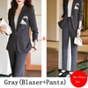 Damen Zweiteilige Hose Grau Schwarz Damen formeller Hosenanzug für den Herbst Hochwertige Damen S-4XL Single Button Slim Blazer und Hosenteile