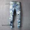 Jean Designer Jeans 2023 Amirrs Amirrsy Casual Hip Hop Usé et lavé Splash Ink Couleur Peinture Slim Fit Hommes N15Q