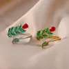 Anneaux de mariage Charme Plante Fleur Feuille Pour Femmes Argent Or Couleur Cheval Oeil Vert Zircon Rouge Pierre Réglable Index Bague Bijoux