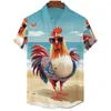 Männer Freizeithemden Lustiges Huhn-Hemd 3D-Druck für Männer Niedlicher hawaiianischer Mann Kurzarm Top Mode Tier Männliche Kleidung