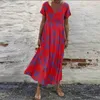 Sukienki swobodne Summer Kobiety Sundress Bohemian Floral Print Beach Maxi sukienka vintage v szyja krótkie rękaw duże kaftan vestido