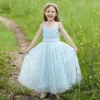 Pretty Princess Sequins Lace Flower Girl Dresses V-Neck Backless A-Line Tulle Bow Girls Pageant Gown Communion For Wedding Formal Party F03