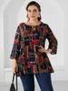نساء زائد الحجم Tshirt 5xl Top Sping Autumn Allaid Plaid Print Elegant Blusa Blouse Feminina Big Women Comples 230906