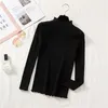 Women's Sweaters Solid Pullover Knitted Sweater Women Autumn Winter 2023 Half High Neck Slim Casual Ruffles Ribbed Tops Clothes Woman