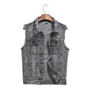 Men's Vests 2023 Spring/Summer Autumn Denim Vest Gray Youth Ripped Motorcycle