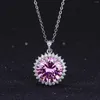 Choker 10- Large Diamond Imitation Pink Tourmaline Round Full Colored Treasure Pendant Female