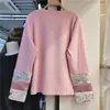 Felpe con cappuccio da donna Manica ricamata a fiori Felpa tradizionale cinese Colletto tondo Drop Girls Pullover patchwork floreale