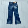 Denim Flare taille haute Vintage poche imprimé mince jambe large évasé élégant pantalon en jean décontracté