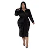 Plus size jurken elegante satijnen maat dames shirtjurk sexy ruches lange mouwen kant-up avondfeest midi drerss vestido africano feminino 230906