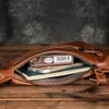 Waist Bags Brand Men Natural Leather Retro Coffee Tringle Chest Pack Bag Design Male Sling Crossbody One Shoulder Backpack Daypack 8807 230905