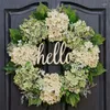 Couronne de printemps d'hortensias de fleurs décoratives, pour porte d'entrée, couronnes vertes artificielles d'été avec ferme blanche pour l'intérieur de la maison