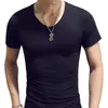 Men's Suits A2556 Fashion Fitness V Neck Short Sleeve T-Shirt Summer Casual Gym Solid Color Tops Plus Size Slim Polyester T-Shirts