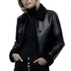 Kadın Ceketler Vintage Deri Ceket Bayanlar Kış Siyah Kat Çifte Kısa Kısa Sahte Kar Dış Giyim Kadın 230906