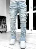 Mäns jeans mode hål ut rippade herr jeans streetwear y2k stil lapptäcke design rak denim byxor för män hip hop jean pants 230906